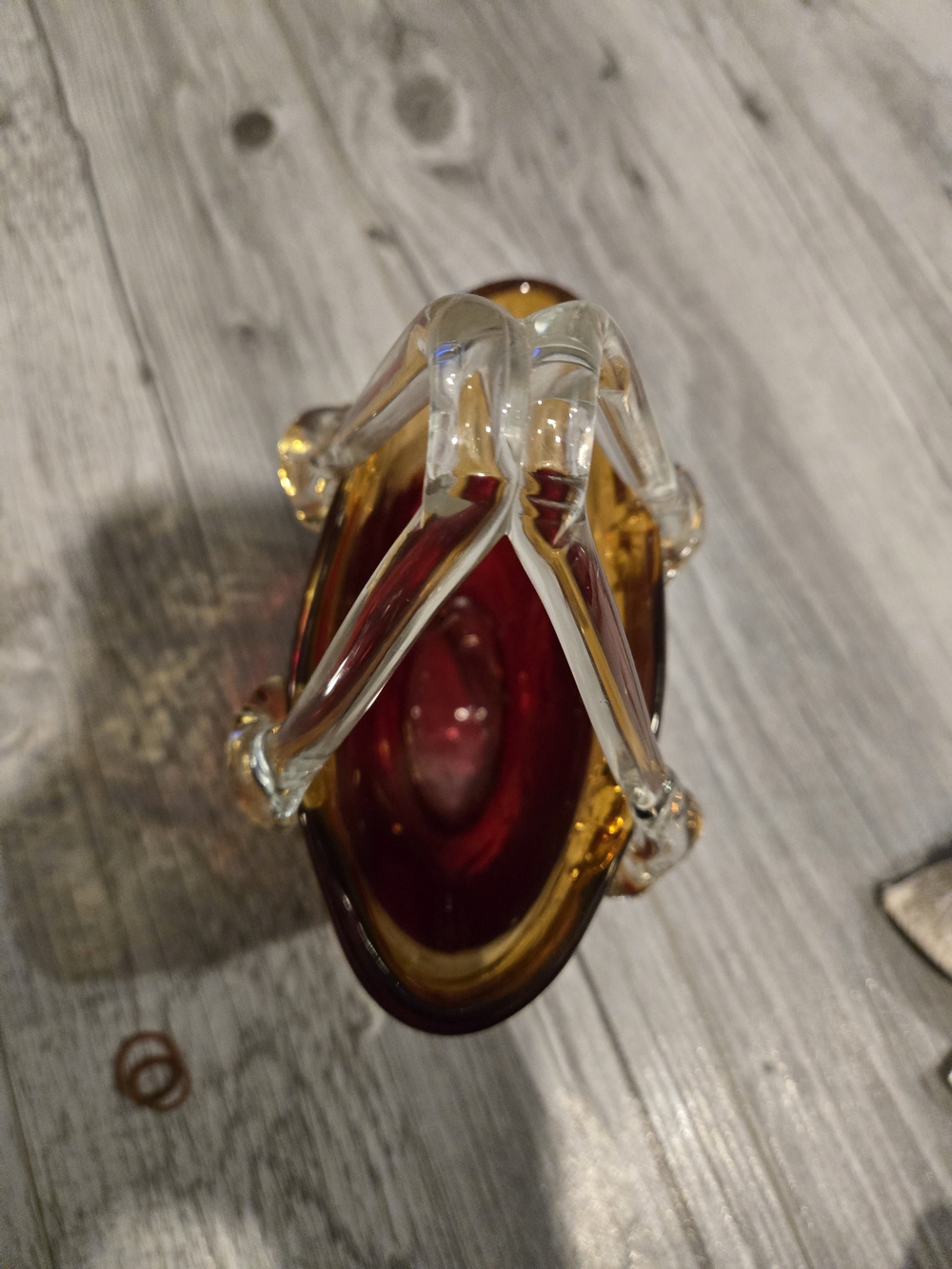 Vintage Design Society Art Glass Purse Handbag Vase - Red & Amber - Picture 3 of 6